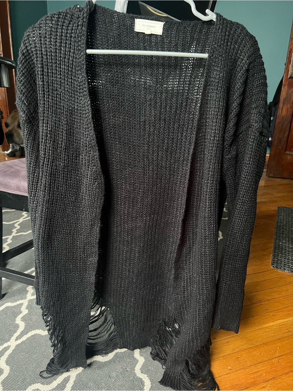Open-Front Black Knit Fringe Cardigan - Women